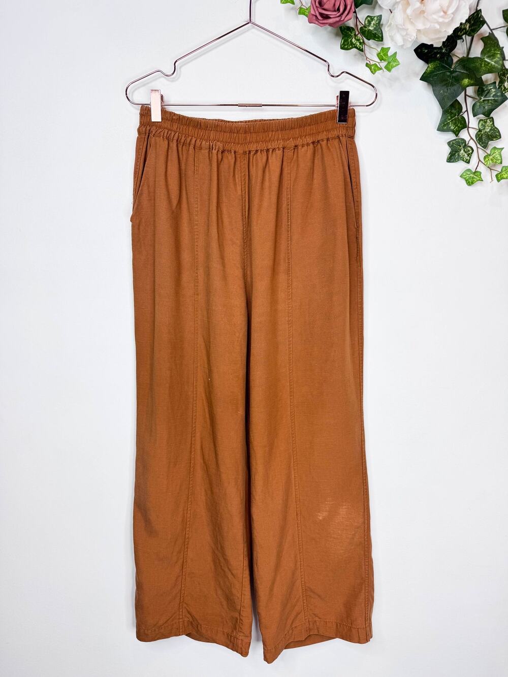 Tradlands Linen Wide Leg Pants in Burnt Sienna